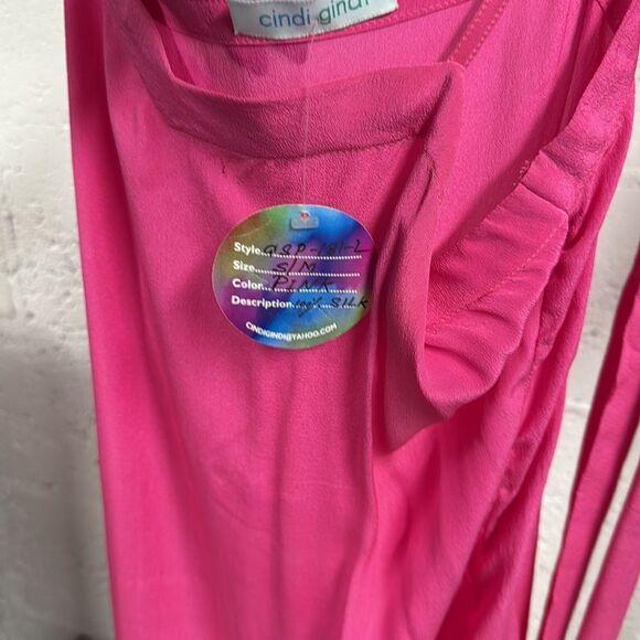 Pink Spaghetti Strap Dress - 100% Silk Pink Dress - Detachable Tie - Cover Up - Picture 2 of 3